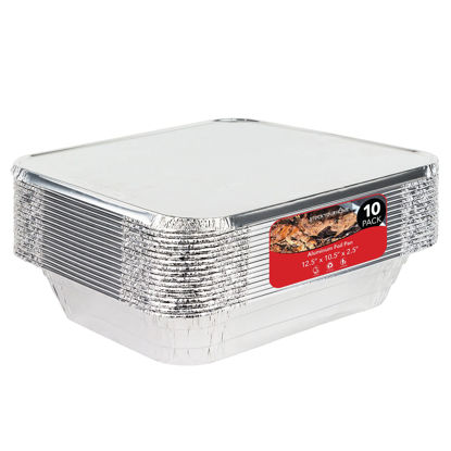 Picture of Stock Your Home 9x13 Pans with Lids (10 Pack) - Aluminum Foil Pans with Lids - Disposable Foil Tray - Half Size Steam Table Deep Pans - Tin Foil Pans for Cooking, Food Storage, BBQ, Grilling, Catering