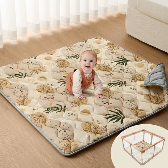 Picture of Blissful Diary Baby Play Mat, 47x47 Infant Play Mat for Playpen, Thicken Foam Cushioned Baby Mat for Floor, Non-Slip Kids Play Mat, Washable Baby Playmat for Babies,Toddlers, Earth Tones Design
