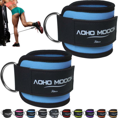 Picture of AOHO MOOON (Pair Comfortable Adjustable Ankle Straps for Cable Machines Women, Gym Workout Leg Straps, Ankle Cuffs for Glute Workouts, Foot Straps for Kickback