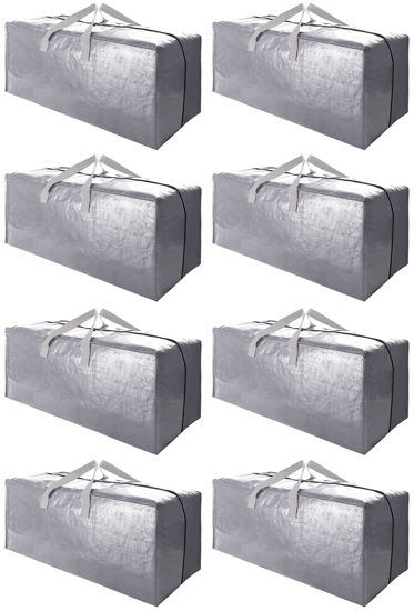 Picture of Cosy Family 8 Pack Heavy Duty Extra Large Moving Bags with Backpack Straps - Strong Handles & Zippers, Storage Totes For Space Saving, Fold Flat, Alternative to Moving Box (Set of 8, Silver)
