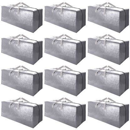 Picture of Cosy Family 12 Pack Heavy Duty Moving Bags with Backpack Straps - Strong Handles & Zippers, Storage Totes For Space Saving, Fold Flat, Alternative to Moving Box (X-Large-Set of 12, Silver)