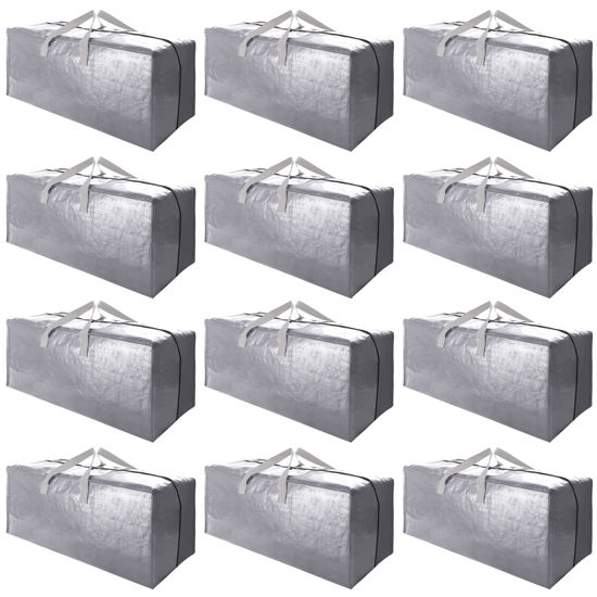 Picture of Cosy Family 12 Pack Heavy Duty Moving Bags with Backpack Straps - Strong Handles & Zippers, Storage Totes For Space Saving, Fold Flat, Alternative to Moving Box (X-Large-Set of 12, Silver)