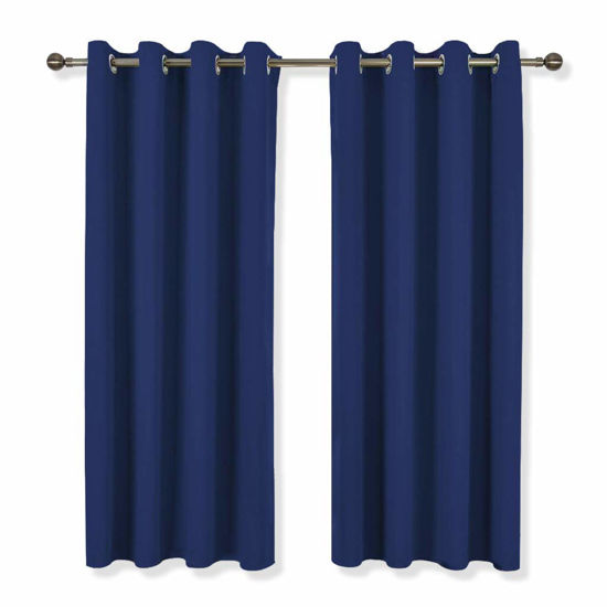 Picture of NICETOWN Blackout Window Curtains and Drapes - Thermal Insulated Solid Grommet Top Blackout Panels/Draperies for Kid's Room (Navy Blue, 1 Pair, 52 x 63 Inch)