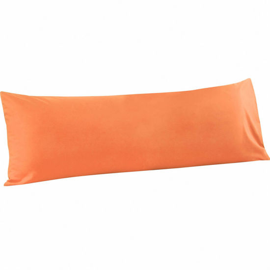 Picture of FLXXIE Body Pillow Cover - Super Soft Microfiber 20x54 Body Pillow Case - Envelope Closure, Wrinkle, Stain Resistant Orange Body Pillow Cover, 20x54, Orange