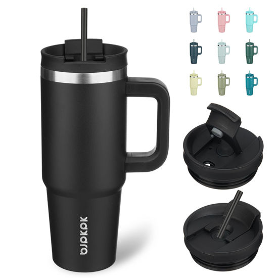 Picture of BJPKPK 30oz Stainless Steel Insulated Tumbler With Handle And Lid Straw Travel Coffee Mug Thermal Cup,Black