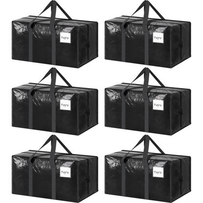 Picture of 6 Pack Extra Heavy Duty Large Moving Bags with Strong Zipper & Comfortable Handles, Sturdy & Durable Clothes Storage Bags Totes Bins, Blue Packing Bags Moving Boxes College Moving Supplies, Black