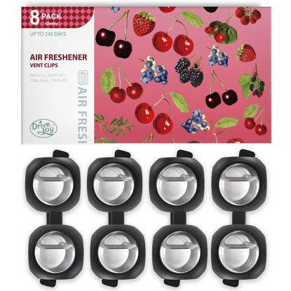 Picture of Car Air Freshener Vent Clips, 8 Pack, Provides Long-Lasting Scent, Up to 240 Days, Odor Eliminator (Cherry)