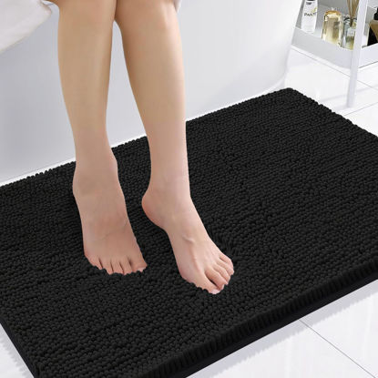 Picture of Smiry Luxury Chenille Bathroom Rugs 36x24, Extra Soft and Absorbent Shaggy Bath Mat, Machine Washable, Non-Slip Plush Carpet Runner for Tub, Shower, and Floor, Home Decor Accessories, Black