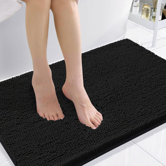 Picture of Smiry Luxury Chenille Bathroom Rugs 36x24, Extra Soft and Absorbent Shaggy Bath Mat, Machine Washable, Non-Slip Plush Carpet Runner for Tub, Shower, and Floor, Home Decor Accessories, Black