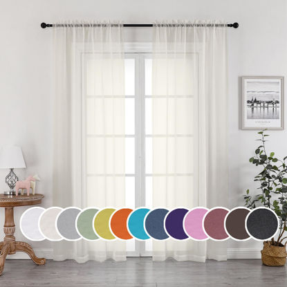 Picture of OWENIE Sheer Curtains 90 Inches Long, Elegant Sheer Curtains for Bedroom, Window Voile Sheer Curtain Panels/Drapes/Treatment for Living Room, 2Pcs, Each 42" W x 90" L, Ivory