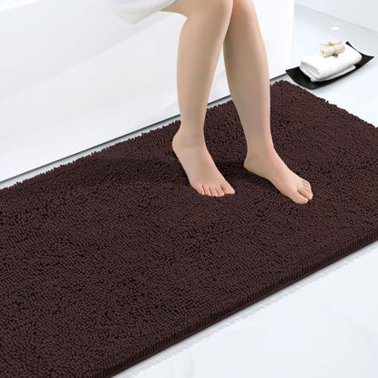 Picture of Smiry Luxury Chenille Bathroom Rugs 45x27, Extra Soft and Absorbent Shaggy Bath Mat, Machine Washable, Non-Slip Plush Carpet Runner for Tub, Shower, and Floor, Home Decor Accessories, Brown