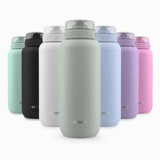 Picture of Ello Cooper 32oz Stainless Steel Water Bottle with Straw and Carry Handle, Double Walled and Vacuum Insulated Metal, Leak Proof Locking Lid with Soft Silicone Spout, Reusable, BPA Free, Sage