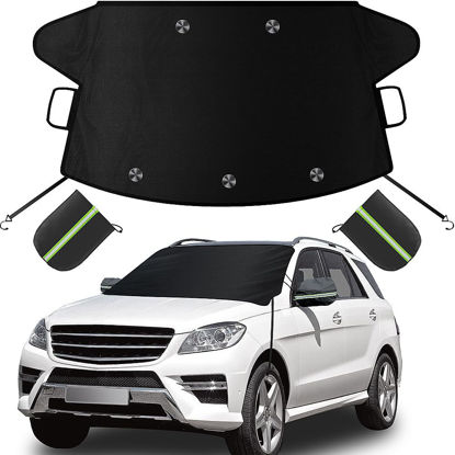 Picture of Sompaty Windshield Cover for Ice and Snow, Windshield Snow Cover, Performance Brake Kits with Side Mirrors Cover, Fits Most Cars, Trucks, Vans, SUVs and More 87 x 56 inches, Black
