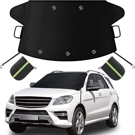 Picture of Sompaty Windshield Cover for Ice and Snow, Windshield Snow Cover, Performance Brake Kits with Side Mirrors Cover, Fits Most Cars, Trucks, Vans, SUVs and More 87 x 56 inches, Black