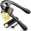 Picture of Zulay Kitchen Large Premium Garlic Press Set - Bigger Bowl for Bigger Garlic - Rust Proof & Dishwasher Safe Garlic Mincer Tool - Easy-Squeeze, Easy-Clean Silicone Garlic Peeler & Brush (Dark Gray)