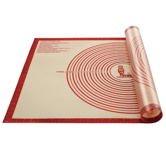 Picture of Non-slip Silicone Pastry Mat Extra Large with Measurements 36''By 24'' for Baking Mat, Dough Rolling Mat,Fondant/Pie Crust Mat by Folksy Super Kitchen Red