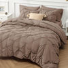 Picture of Bedsure Twin Size Comforter Sets Brown - 5 Pieces Pintuck Bed Set Twin Size, Twin Size Bed in a Bag with Comforter, Sheets, Pillowcase & Sham
