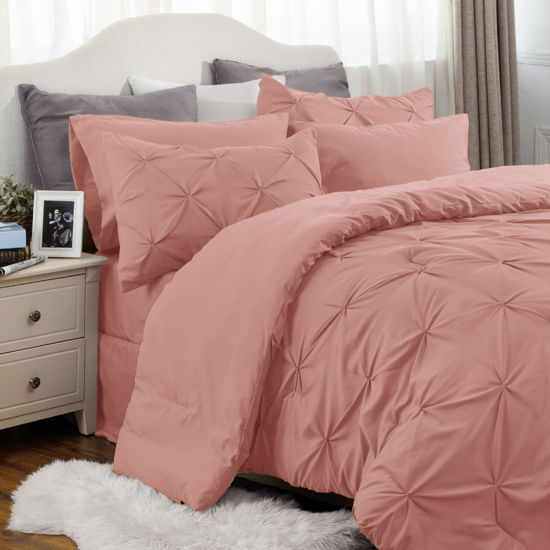Picture of Bedsure Twin Comforter Set with Sheets - 5 Pieces Twin Bedding Sets, Twin Bed in a Bag with Comforter, Sheets, Pillowcase & Sham (Dusty Pink)