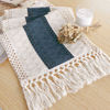 Picture of FEXIA Boho Table Runner for Home Decor 36 Inches Long Farmhouse Rustic Table Runner Cream & Blue Macrame Table Runner with Tassels for Boho Dining Bedroom Decor Rustic Bridal Shower (12x36 Inches)