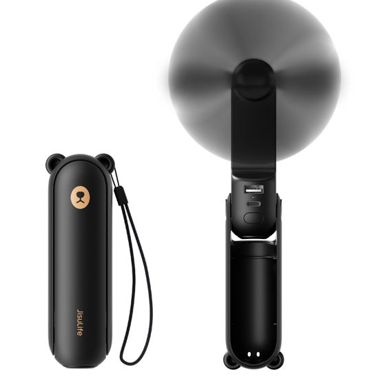 Picture of JISULIFE Handheld Mini Fan, 3 IN 1 USB Rechargeable Portable Fan [12-19 Working Hours] with Power Bank, Flashlight, Pocket Design for Travel/Summer/Concerts/Lash, Gifts for Women (Black)