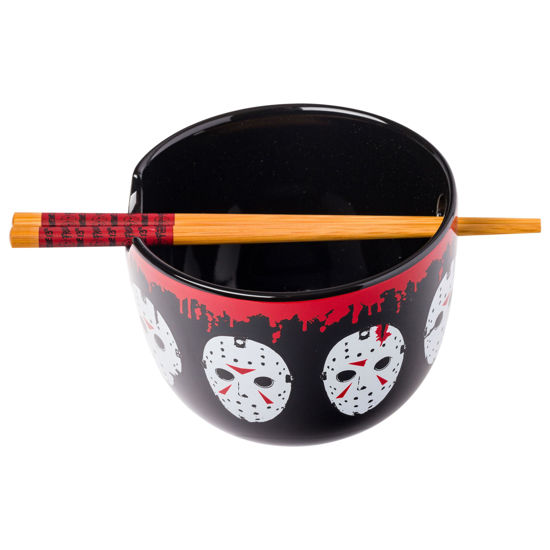 Picture of Silver Buffalo Friday the 13th Dripping Blood Jason Voorhees Ceramic Ramen Noodle Rice Bowl with Chopsticks, Microwave Safe, 20 Ounces