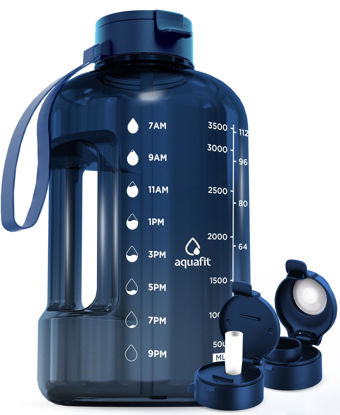 Picture of AQUAFIT 1 Gallon Water Bottle with Time Marker - Straw & Chug Lid - BPA Free Big Water Bottle with Straw - Gym Water Bottle with Handle - Gallon Water Jug (128 Ounces, Nebula 2)