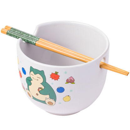 Picture of Silver Buffalo Pokemon Snorlax Relaxing and Eating Food Ceramic Ramen Noodle Rice Bowl with Chopsticks, Microwave Safe, 20 Ounces