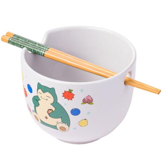Picture of Silver Buffalo Pokemon Snorlax Relaxing and Eating Food Ceramic Ramen Noodle Rice Bowl with Chopsticks, Microwave Safe, 20 Ounces
