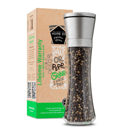Picture of HOME EC Original Stainless Steel Salt or Pepper Grinder 1pk - Adjustable Ceramic Sea Salt Grinder or Pepper Grinder - Tall Glass Salt or Pepper Shakers Pepper Mill or Salt Mill w/EBook