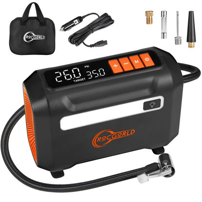 Picture of ROCGORLD R8 Tire Inflator Portable Air Compressor, DC 12V Air Compressor for Car with Large Dual Digital Screen, 3X Faster Inflation Air Pump for Car Tires, Bike, Ball, Motor - Car Accessories