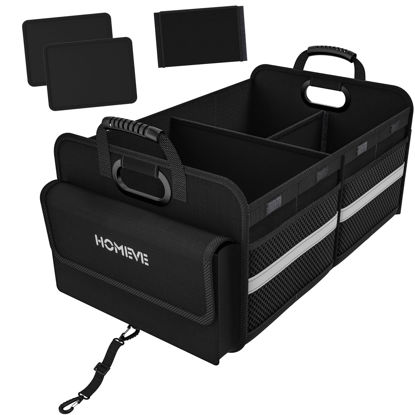 Picture of Homeve Trunk Organizer for Car, Collapsible Storage Box, Car Storage Organizer, 3 Compartment, Multi Pockets, Non Slip Strips, Adjustable Securing Straps, Black
