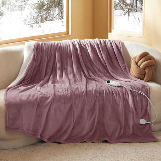Picture of Bedsure Electric Blanket Full Size - Soft Flannel Heated Blanket, Fast Heating with 10 Time Settings & 6 Heat Settings, Warm Gift for Grandma (72x84 inches, Woodrose)