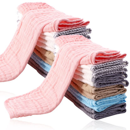 Picture of 24 Pack Muslin Burp Cloths for Baby - Ultra-Soft 100% Cotton Baby Washcloths - Large 20'' by 10'' Super Absorbent Milk Spit Up Rags - Burpy Cloths for Unisex, Boy, Girl - Multicolor