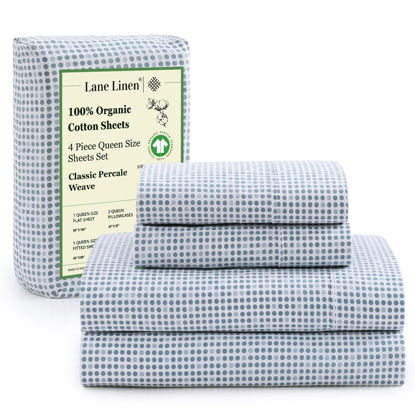Picture of Lane Linen Queen Bed Sheets Set - 100% Organic Cotton Sheets Queen Size, 4Pc Cooling Sheets For Bed, Hotel Luxury Bed Sheets Set, Breathable Sheets queen size bed set deep pockets upto 15" - Polka Dot