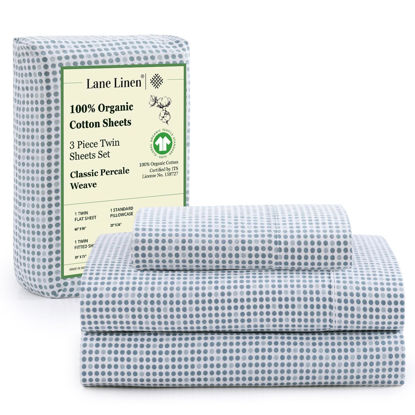 Picture of LANE LINEN 100% Organic Cotton Twin Sheets Set - 3 PC Bedding Sheets & Pillowcases - Breathable & Cooling Bed Sheets - Deep Pocket up to 15", Sheets for Twin Size Bed: Polka Dot (Blue)
