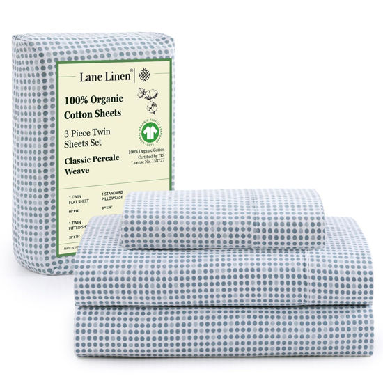 Picture of LANE LINEN 100% Organic Cotton Twin Sheets Set - 3 PC Bedding Sheets & Pillowcases - Breathable & Cooling Bed Sheets - Deep Pocket up to 15", Sheets for Twin Size Bed: Polka Dot (Blue)