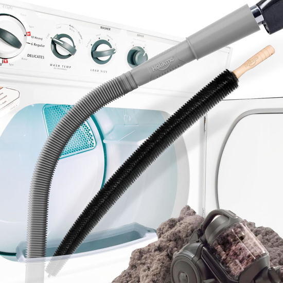Picture of Holikme 2 Pieces Dryer Vent Cleaner Kit, Dryer Lint Vacuum Attachment and Flexible Dryer Lint Brush, Vacuum Hose Attachment, Grey
