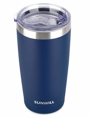 Picture of SUNWILL 20oz Tumbler with Lid, Stainless Steel Vacuum Insulated Double Wall Travel Tumbler, Durable Insulated Coffee Mug, Powder Coated Navy, Thermal Cup with Splash Proof Sliding Lid
