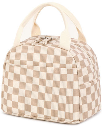 Picture of Bluboon Lunch Bag for Women Men Cute Corduroy Lunch Tote Bags Reusable Insulated Lunch Box Large Capacity Reusable Insulated Cooler for Work Picnic or Travel (Corduroy checkered brown)
