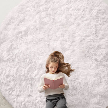 Picture of OLANLY White Round Rugs for Bedroom - Machine Washable, 9x9 Feet Circle Area Rugs for Living Room, Soft and Fluffy Shaggy Carpet for Teen Girls and Boys, Nursery Rooms, Dorms, Home Decor Aesthetic