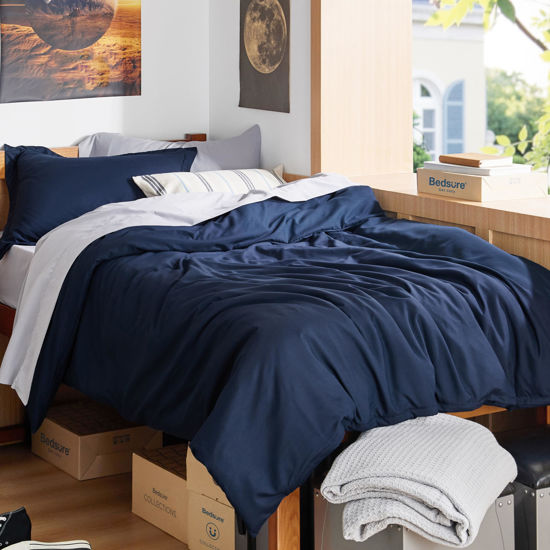 Picture of Bedsure Twin/Twin XL Duvet Cover Kids - Soft Double Brushed Duvet Cover Twin, 2 pcs, Includes 1 Navy Blue Kids' Duvet Cover (68"x90") with Zipper Closure & 1 Pillow Sham, NO Comforter