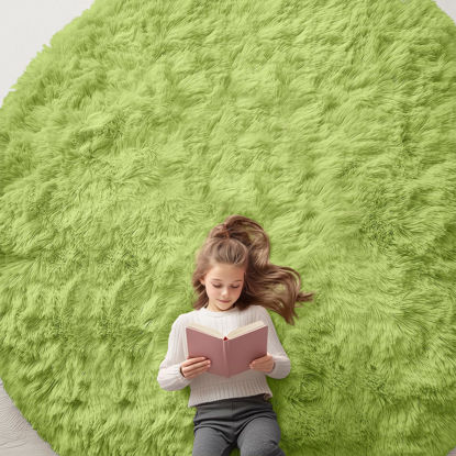 Picture of OLANLY Grass Green Round Rugs for Bedroom - Machine Washable, 9x9 Feet Circle Area Rugs for Living Room, Soft Fluffy Shaggy Carpet for Teen Girls and Boys, Nursery Rooms, Dorms, Home Decor Aesthetic
