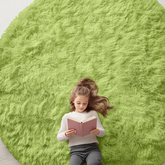 Picture of OLANLY Grass Green Round Rugs for Bedroom - Machine Washable, 9x9 Feet Circle Area Rugs for Living Room, Soft Fluffy Shaggy Carpet for Teen Girls and Boys, Nursery Rooms, Dorms, Home Decor Aesthetic