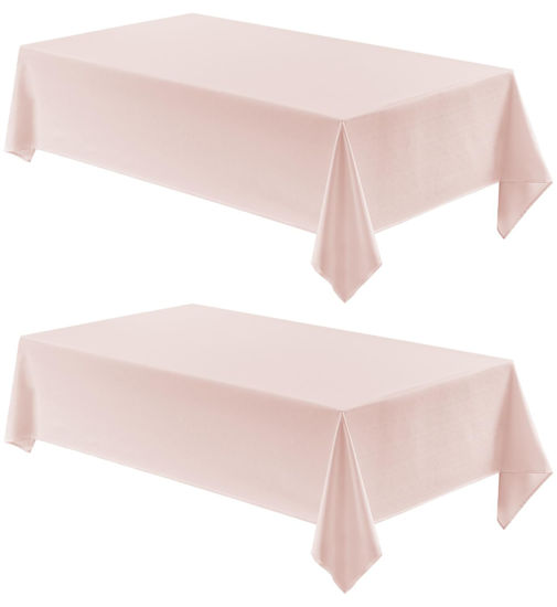 Picture of Veblandy 2 Pack Rectangle Tablecloth, 52x70 inch, Water Resistant Wrinkle Free Linen Textured Table Cloth Washable, Decorative Fabric Table Cover for Dining, Party and Camping, Pink