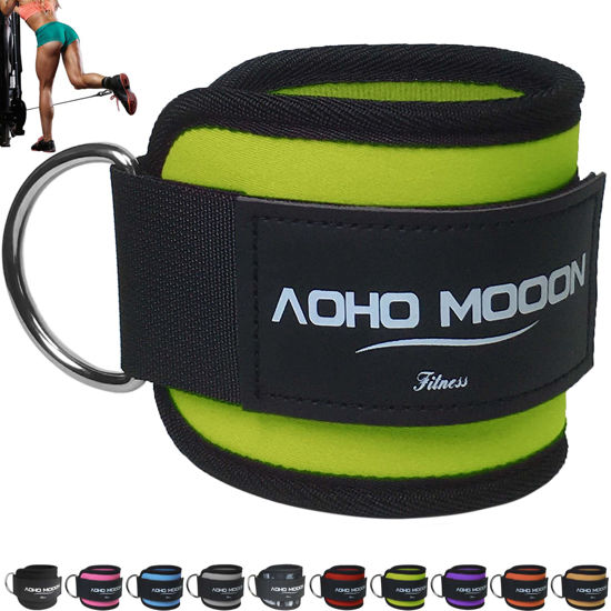 Picture of AOHO MOOON (Pair Comfortable Adjustable Ankle Straps for Cable Machines Women, Gym Workout Leg Straps, Ankle Cuffs for Glute Workouts, Foot Straps for Kickback (Single, Green)