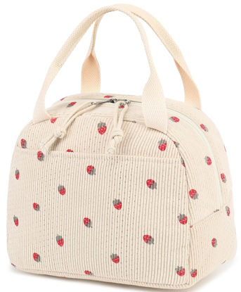 Picture of Bluboon Lunch Bag for Women Men Cute Corduroy Lunch Tote Bags Reusable Insulated Lunch Box Large Capacity Reusable Insulated Cooler for Work Picnic or Travel (Corduroy strawberry)