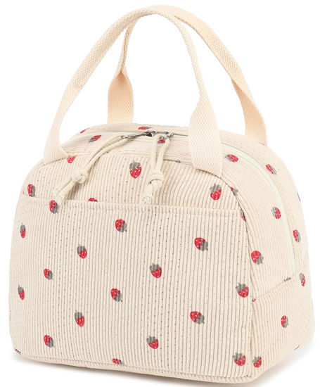 Picture of Bluboon Lunch Bag for Women Men Cute Corduroy Lunch Tote Bags Reusable Insulated Lunch Box Large Capacity Reusable Insulated Cooler for Work Picnic or Travel (Corduroy strawberry)