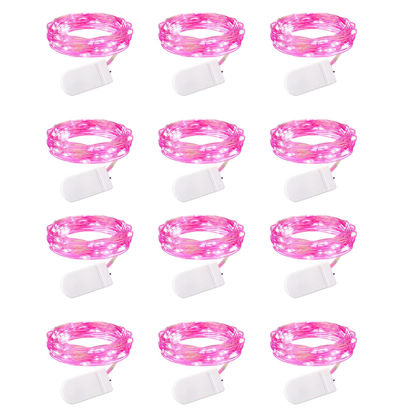 Picture of Brightown Valentine's Day 12 Pack Pink Led Fairy Lights Battery Operated String Lights Waterproof Silver Wire 7 Feet 20 Led Firefly Starry Moon Lights for DIY Wedding Party Bedroom