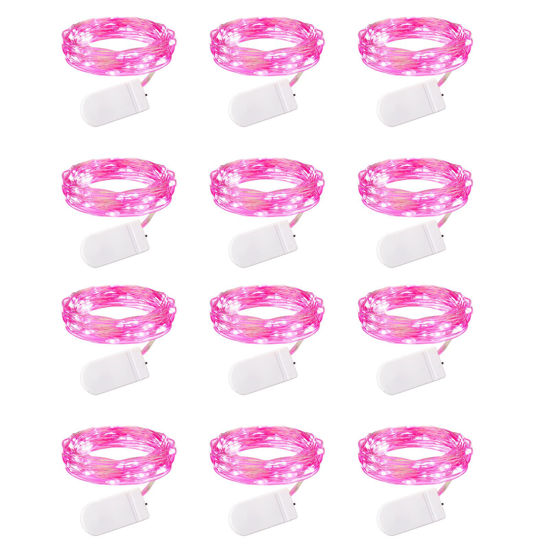 Picture of Brightown Valentine's Day 12 Pack Pink Led Fairy Lights Battery Operated String Lights Waterproof Silver Wire 7 Feet 20 Led Firefly Starry Moon Lights for DIY Wedding Party Bedroom