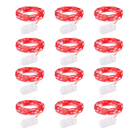 Picture of Brightown 12 Pack LED Fairy Lights, Waterproof, Red, 7 Feet, 20 LEDs, Battery Operated, Flexible Silver Wire, Safe, Energy Saving, Long-Lasting, Indoor and Outdoor Use
